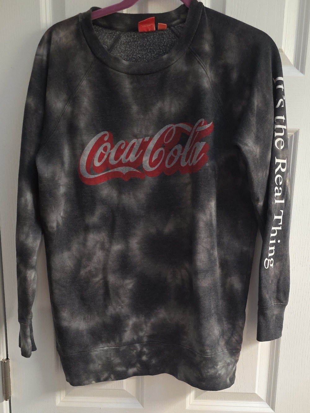 Vintage Coca Cola Black & Gray Tie-Dye Crewneck with Red Logo